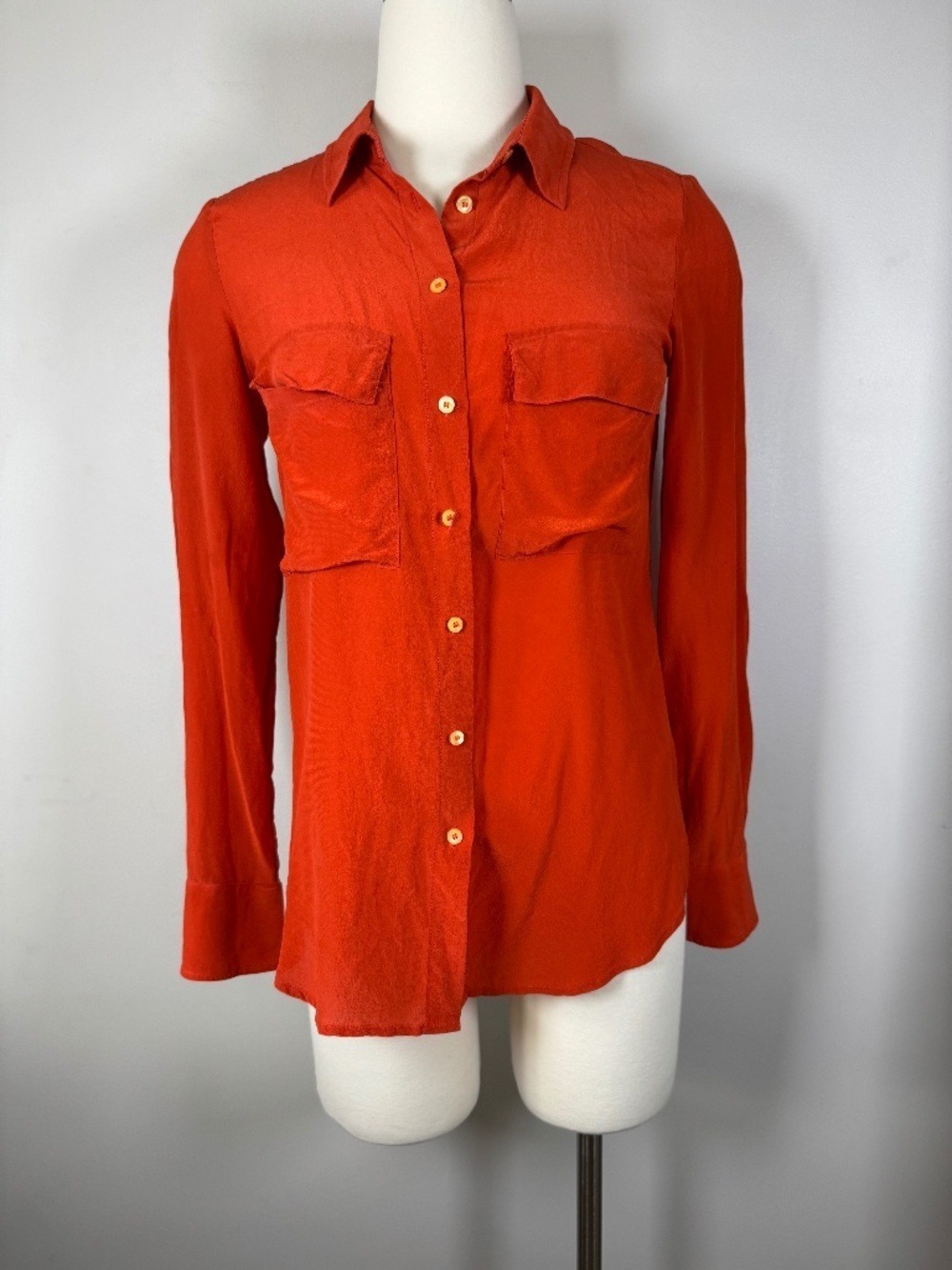 Babaton Utility Shirt Orange Button-Down  Shirt Small 100% Silk